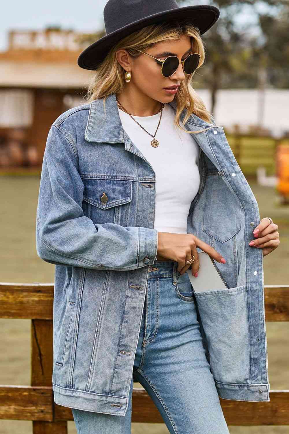 Veste en jean à col boutonné et poches