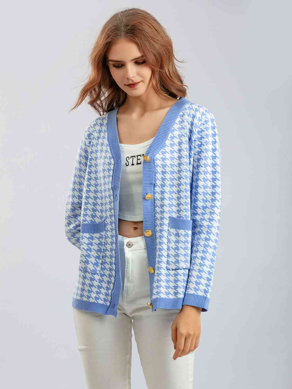 Houndstooth Button Down Cardigan