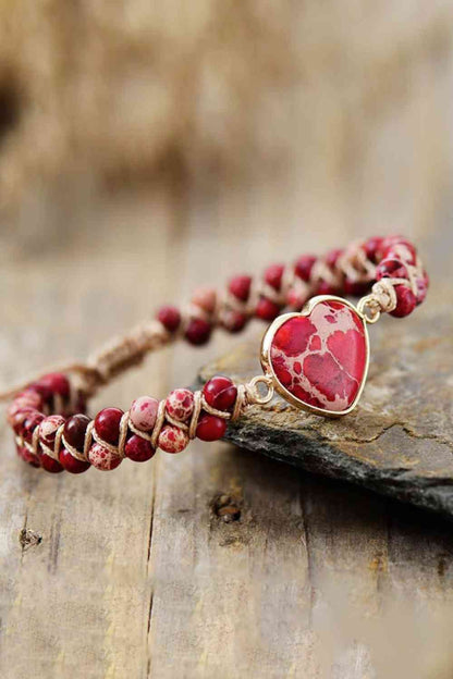 Pulsera de piedra natural hecha a mano con forma de corazón