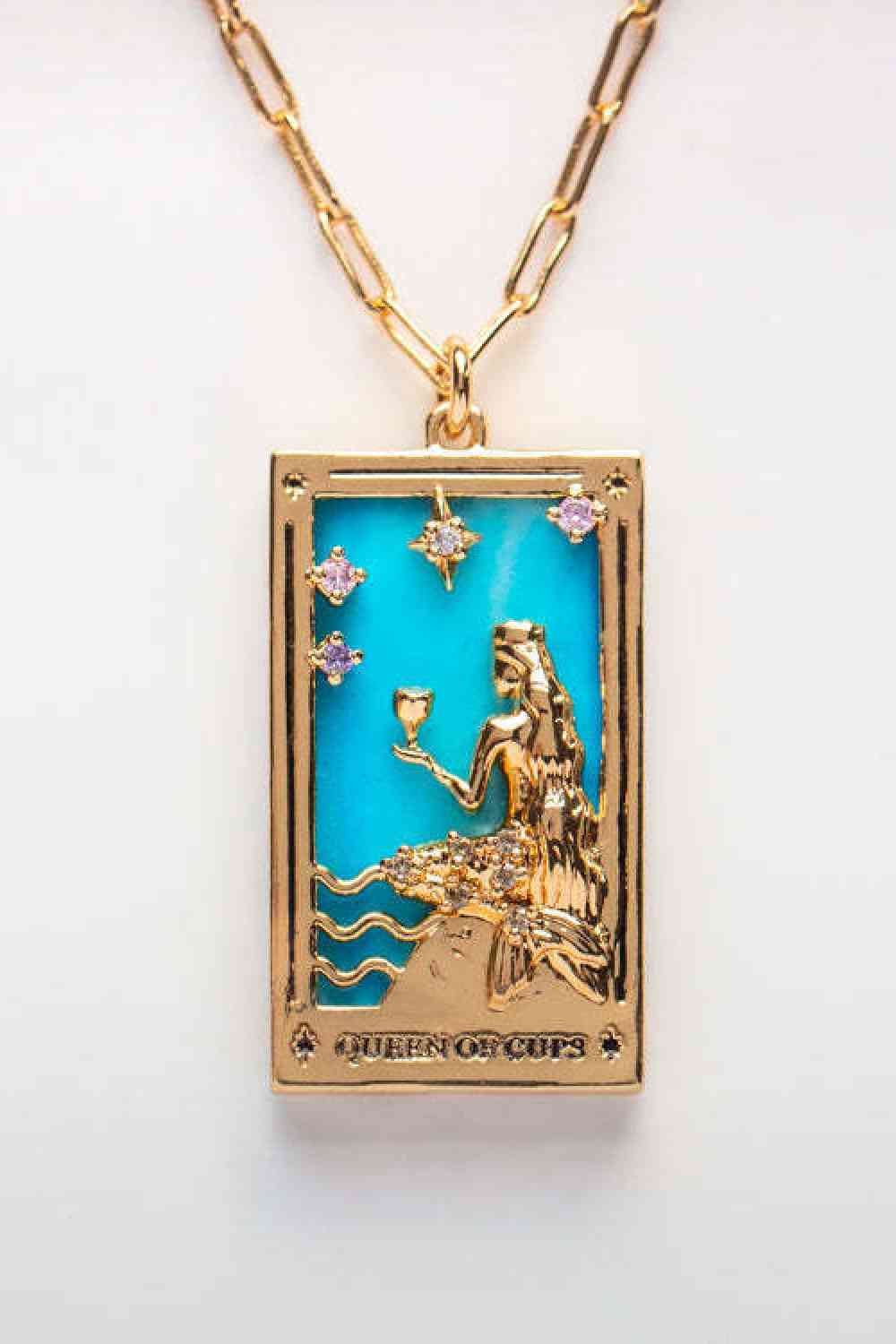 Collier en acier inoxydable avec pendentif carte de tarot