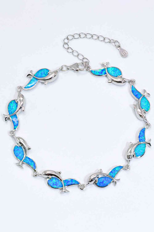 Bracelet en argent sterling 925 avec dauphin opale