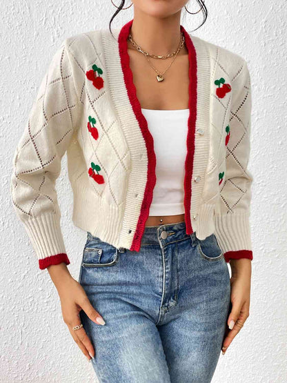 Cardigan boutonné cerise