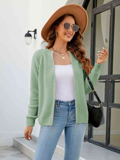 Zip-Up Round Neck Cardigan