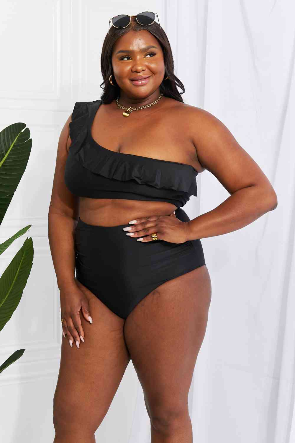 Marina West Swim - Seaside Romance - Bikini asymétrique à volants - Noir