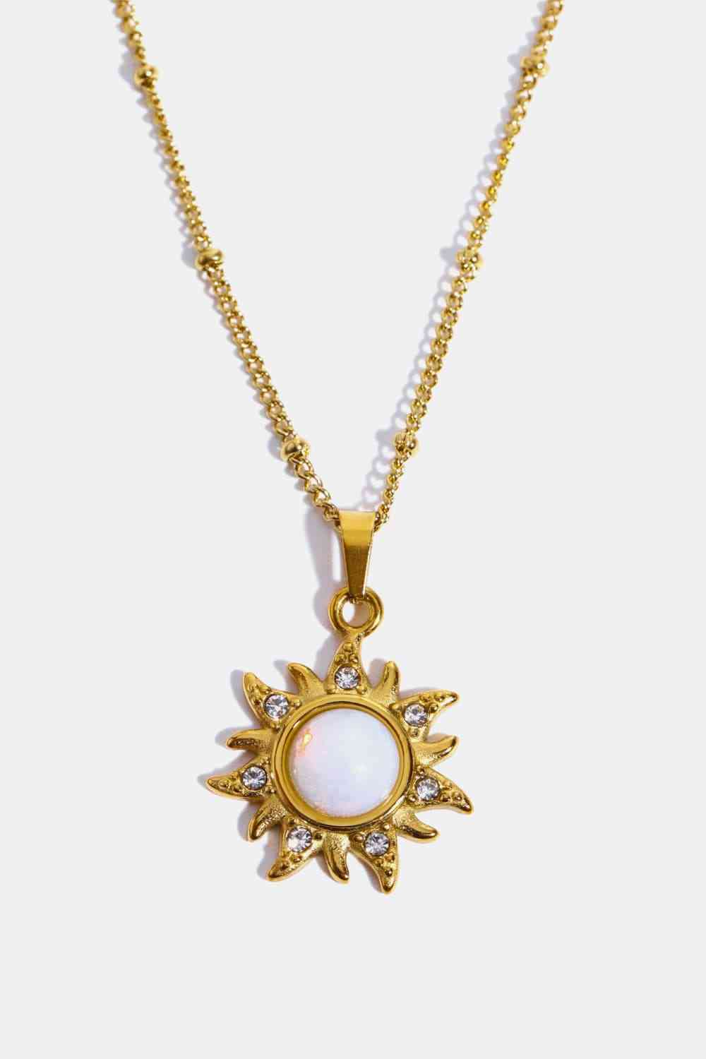 Opal Sun Pendant Stainless Steel Necklace