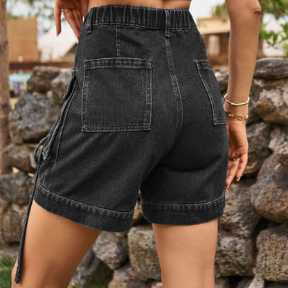 Short cargo en jean taille haute