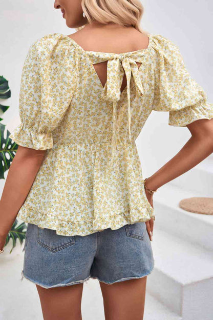 V-Neck Flounce Sleeve Blouse