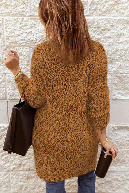 Fuzzy Popcorn Knit Open Front Longline Cardigan