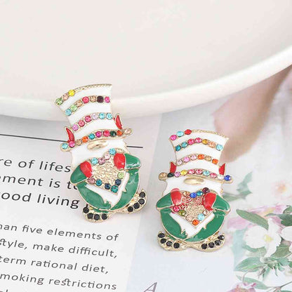 Rhinestone Alloy Santa Earrings