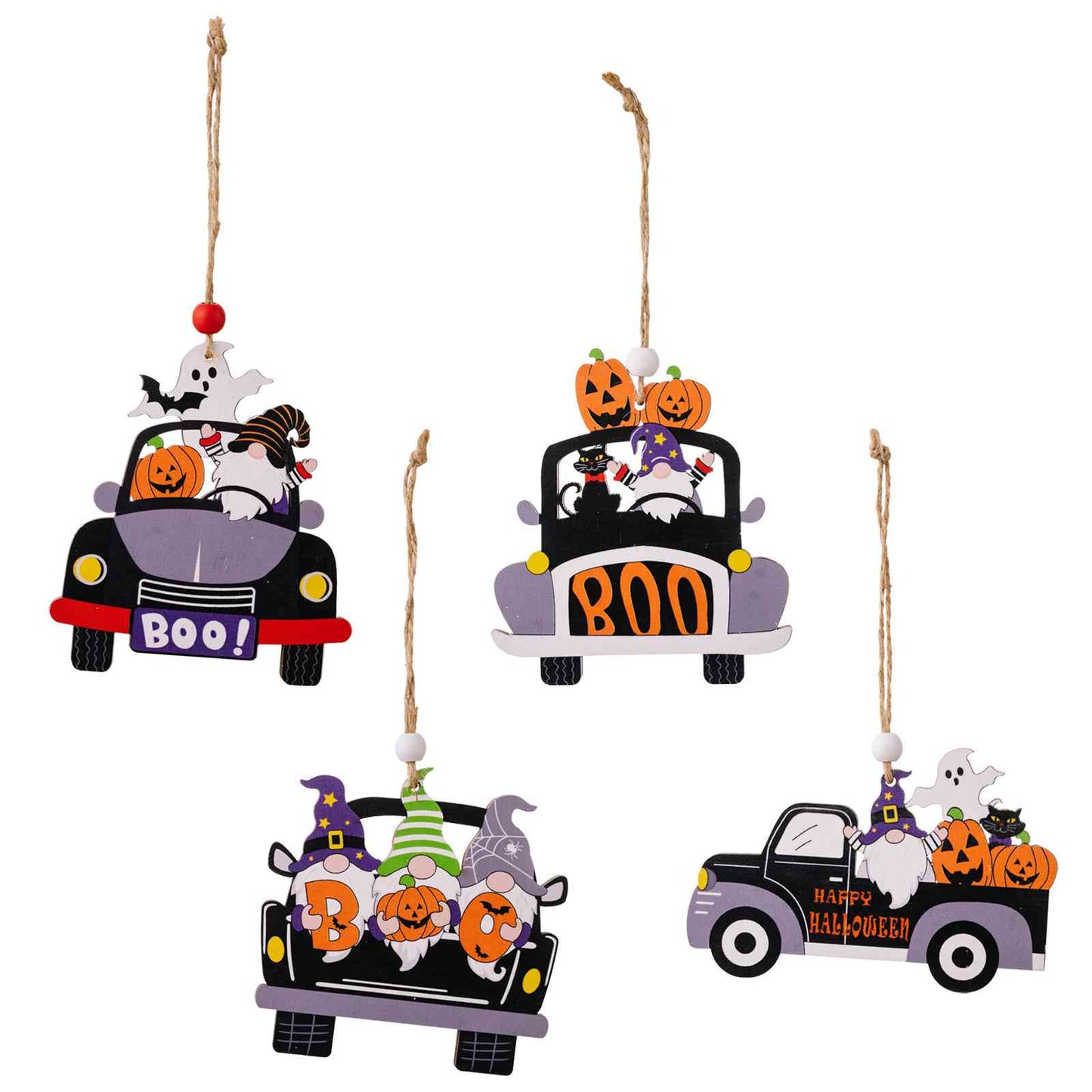 Widgets suspendus en forme de voiture, élément d'Halloween, 4 pièces