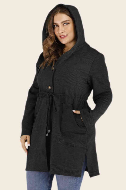 Cardigan à capuche avec cordon de serrage et poches de grande taille