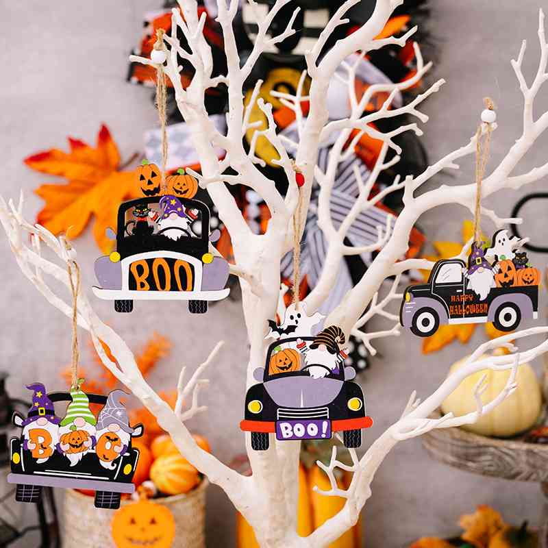 Elementos colgantes con forma de coche de elemento de Halloween de 4 piezas