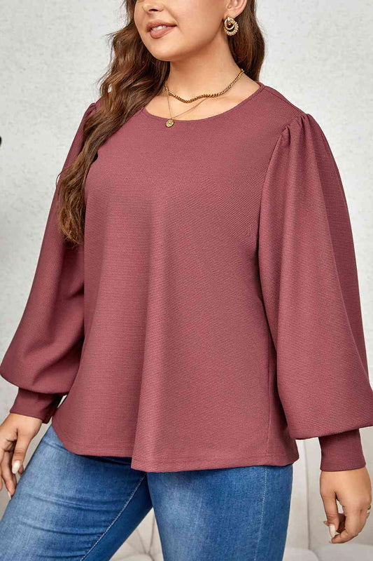 Top de manga abullonada con cuello redondo y talla grande