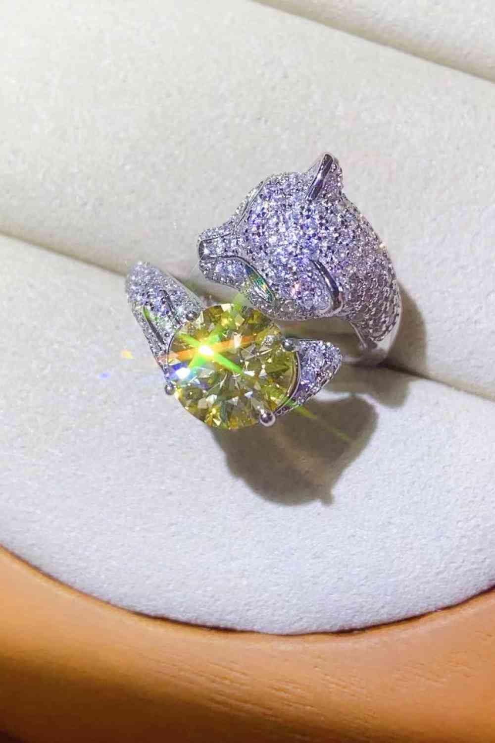 Bague de dérivation animale en moissanite jaune 2 carats