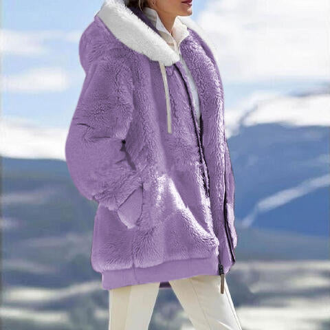Manteau Teddy à capuche zippé
