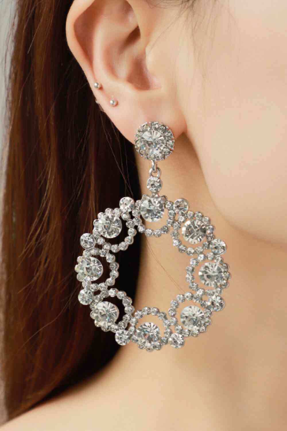 Boucles d'oreilles pendantes rondes en alliage et strass