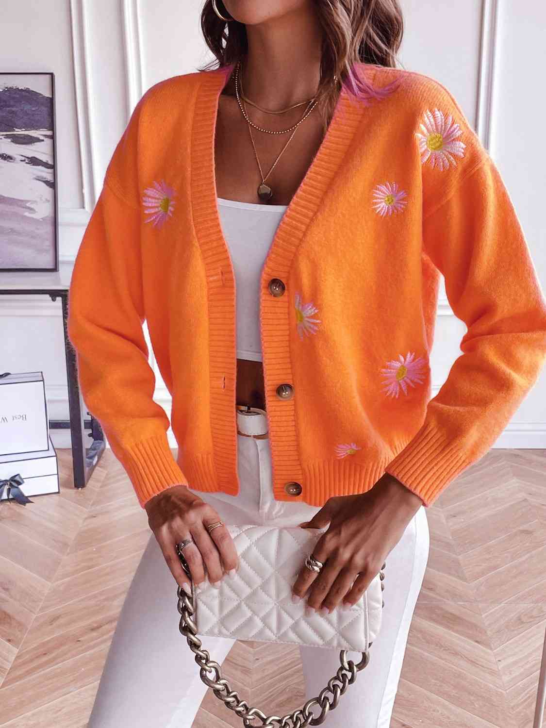 Cardigan boutonné à fleurs