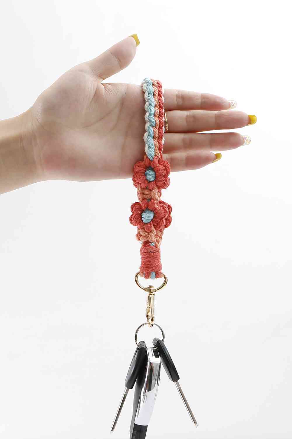 Bracelet en forme de fleur avec fermeture en alliage de zinc, porte-clés en macramé