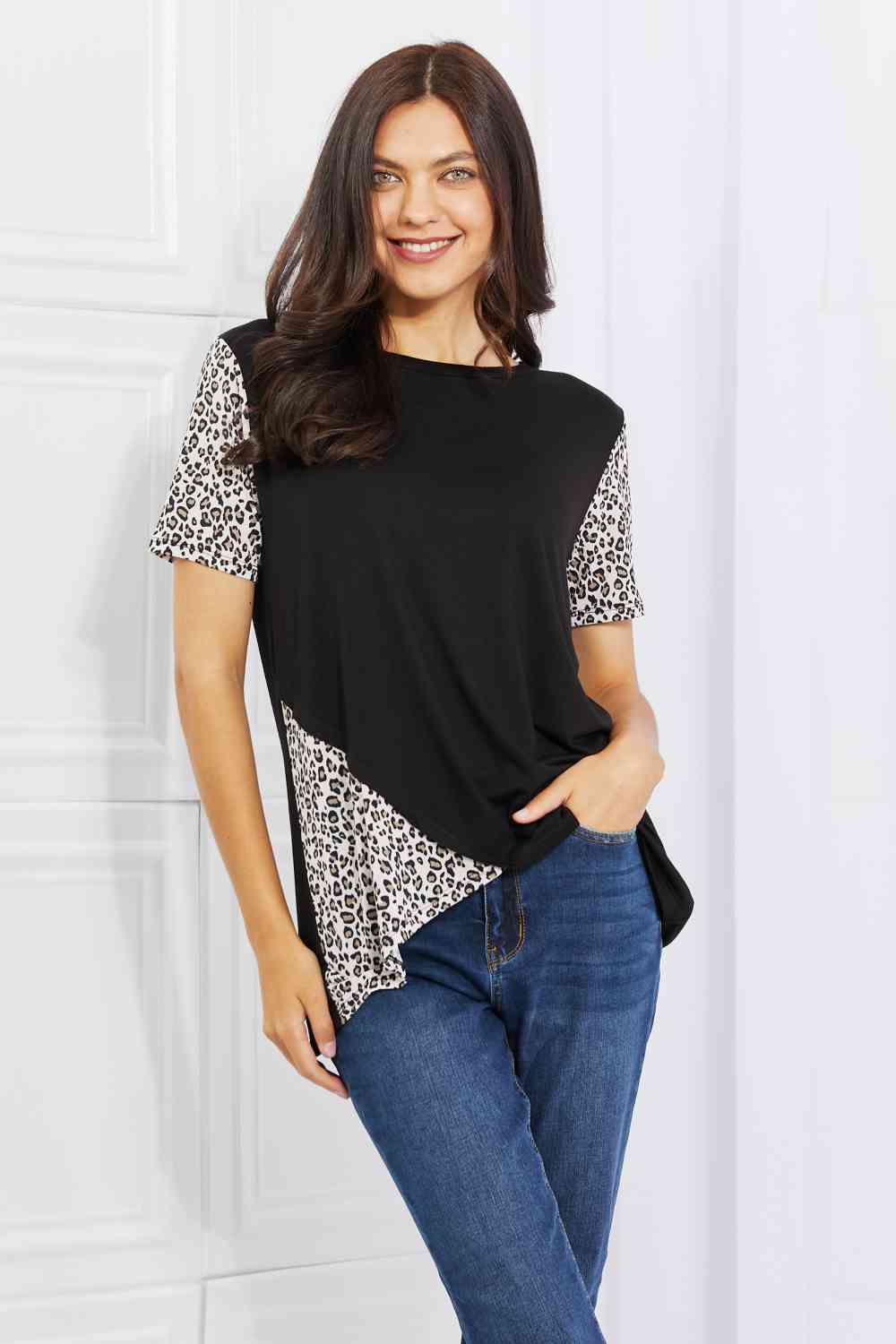 Heimish Full Size Animal Print Contrast Top