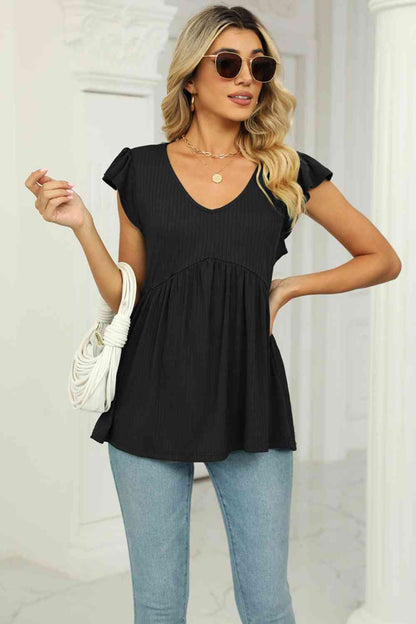 Blusa babydoll con mangas acampanadas y cuello en V