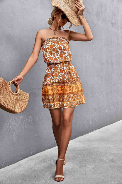 Bohemian Frill Trim Strapless Dress