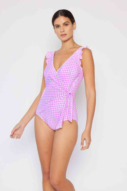 Marina West Swim - Une pièce flottante sur volants - Taille complète - Rose œillet