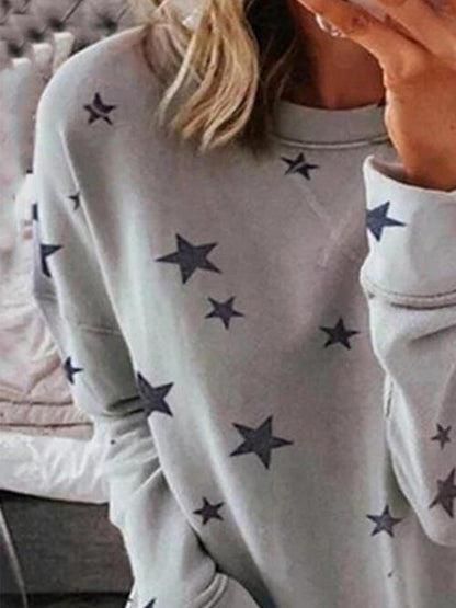 Star Round Neck Dropped Shoulder Sweatshirt