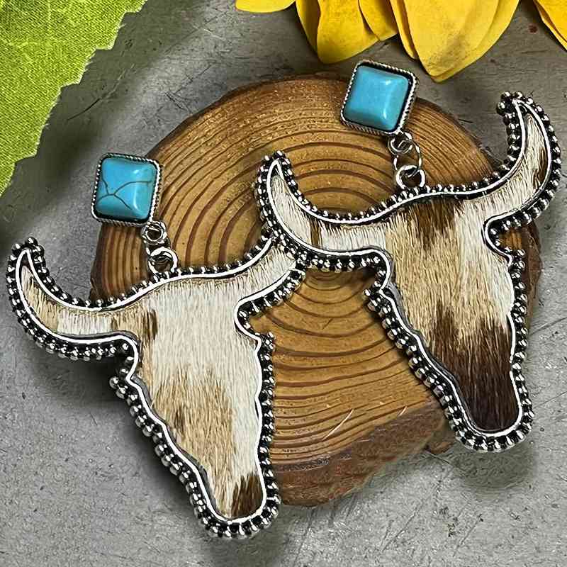 Boucles d'oreilles pendantes turquoise en forme de taureau