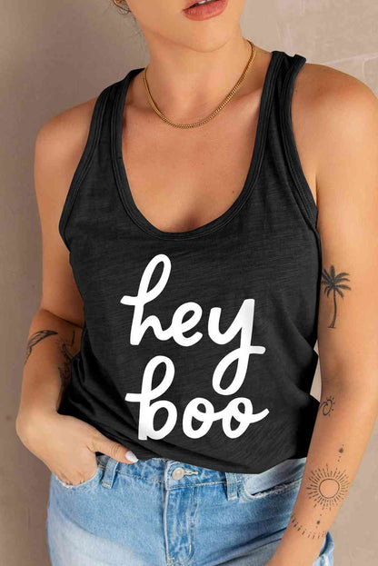 Camiseta sin mangas con gráfico HEY BOO