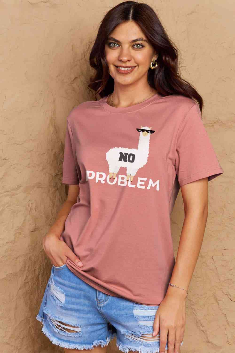 Simply Love T-shirt en coton graphique NO PROBLEM pleine taille