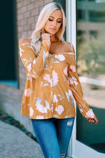 Floral Cold-Shoulder Long Sleeve Top