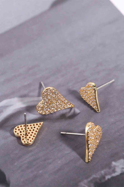 Pendientes colgantes con aro en forma de C y corazón decorado con circonitas