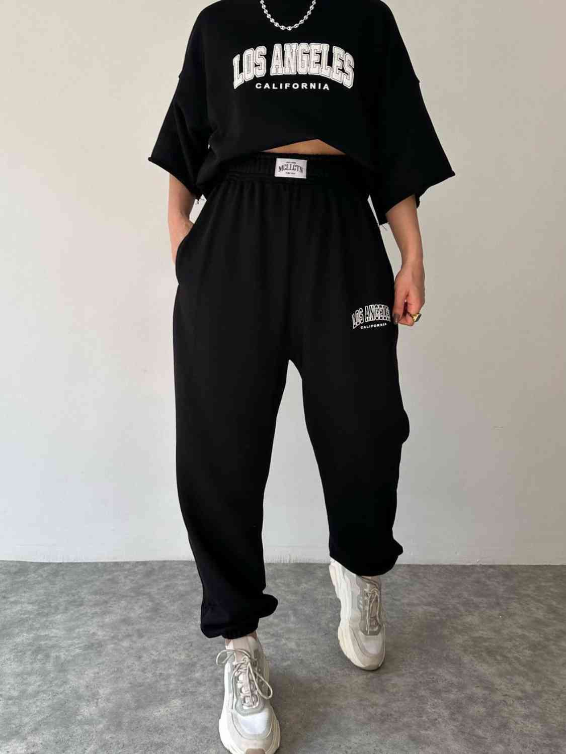 Conjunto de sudadera y pantalón deportivo con gráfico LOS ANGELES CALIFORNIA