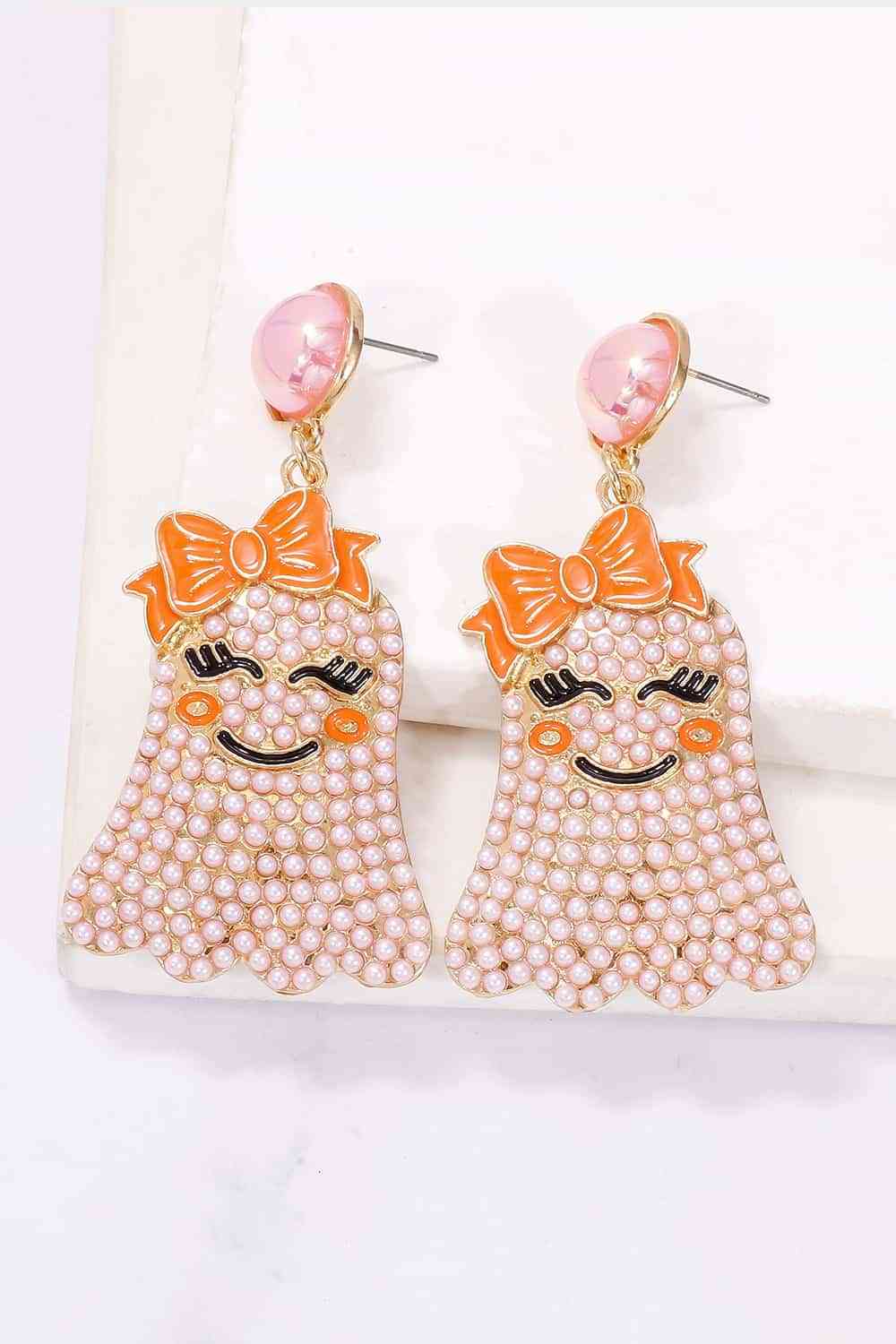 Smiling Ghost Shape Synthetic Pearl Earrings