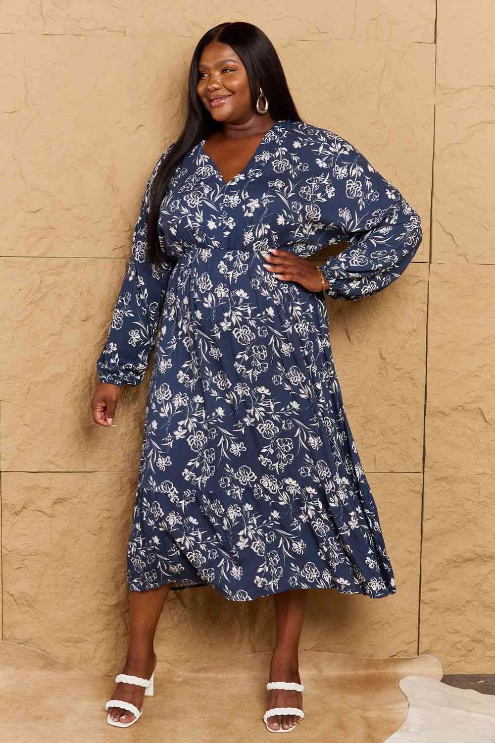 HEYSON Night Out Robe mi-longue florale à manches ballon pleine taille