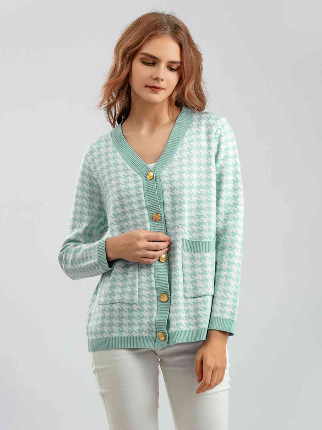 Cardigan boutonné pied-de-poule