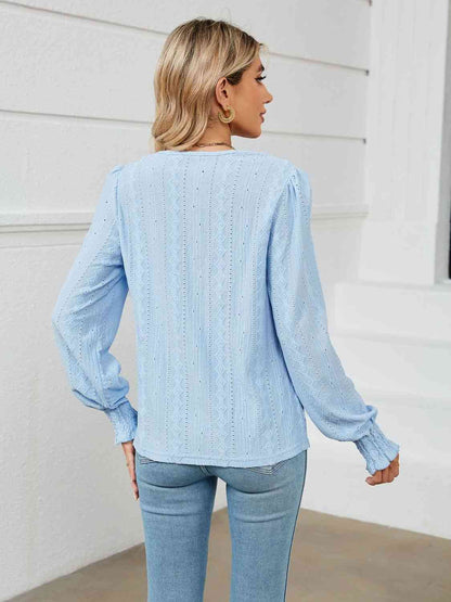 V-Neck Puff Sleeve Blouse