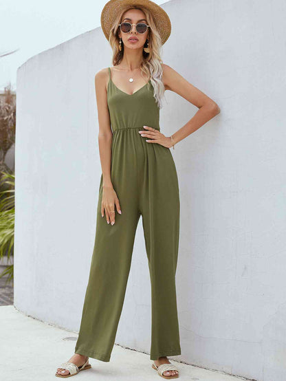 Adjustable Spaghetti Strap Jumpsuit with Pockets