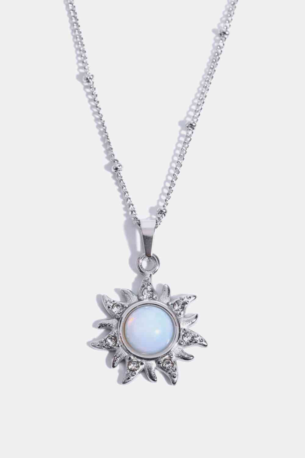 Collier en acier inoxydable avec pendentif soleil opale