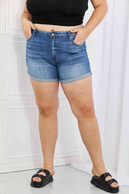 Kancan - Short en jean taille haute taille moyenne délavé à la pierre