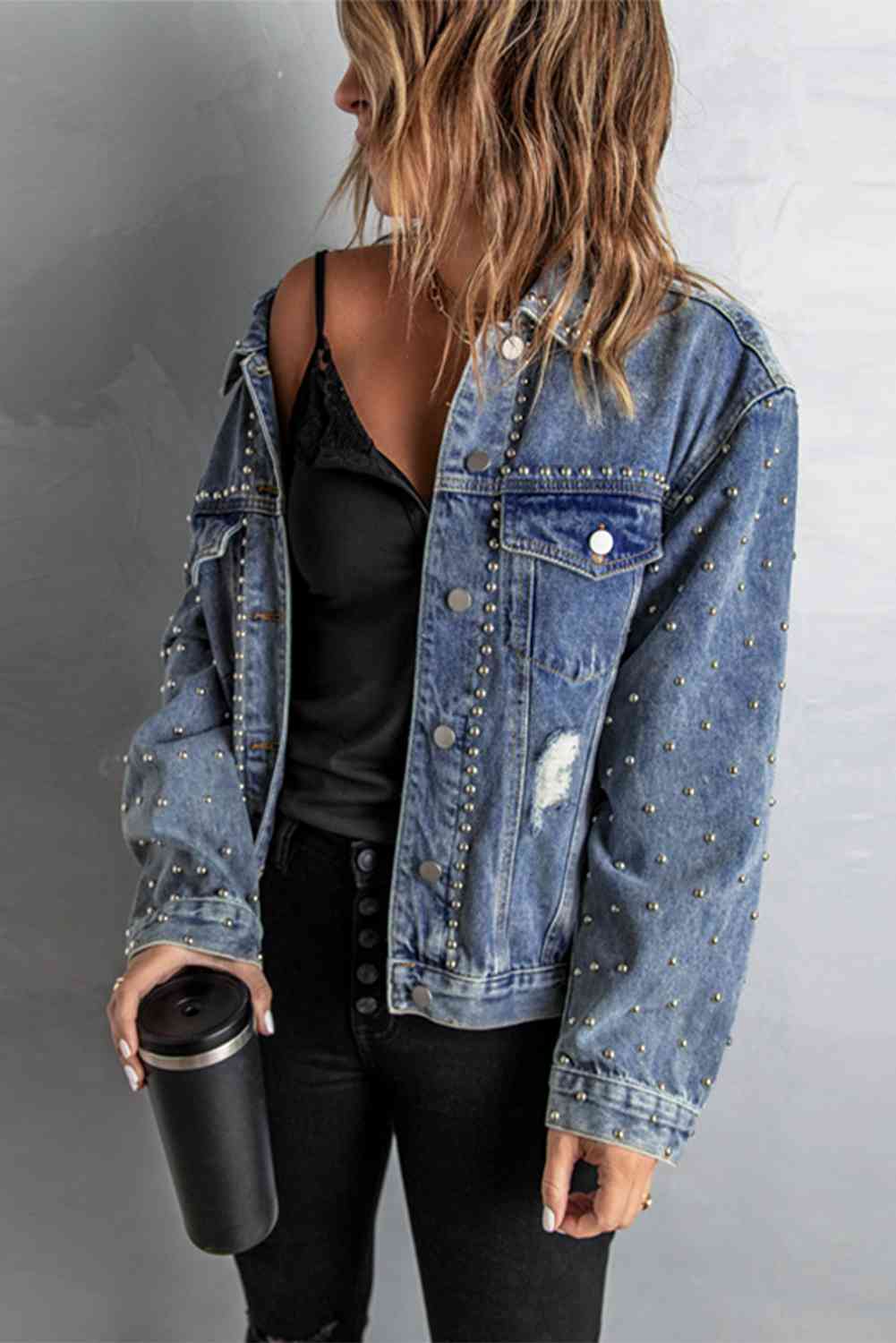 Studded Button Down Denim Jacket