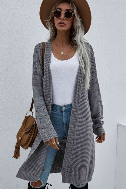 Double Take Horizontal Ribbing Open Front Duster Cardigan