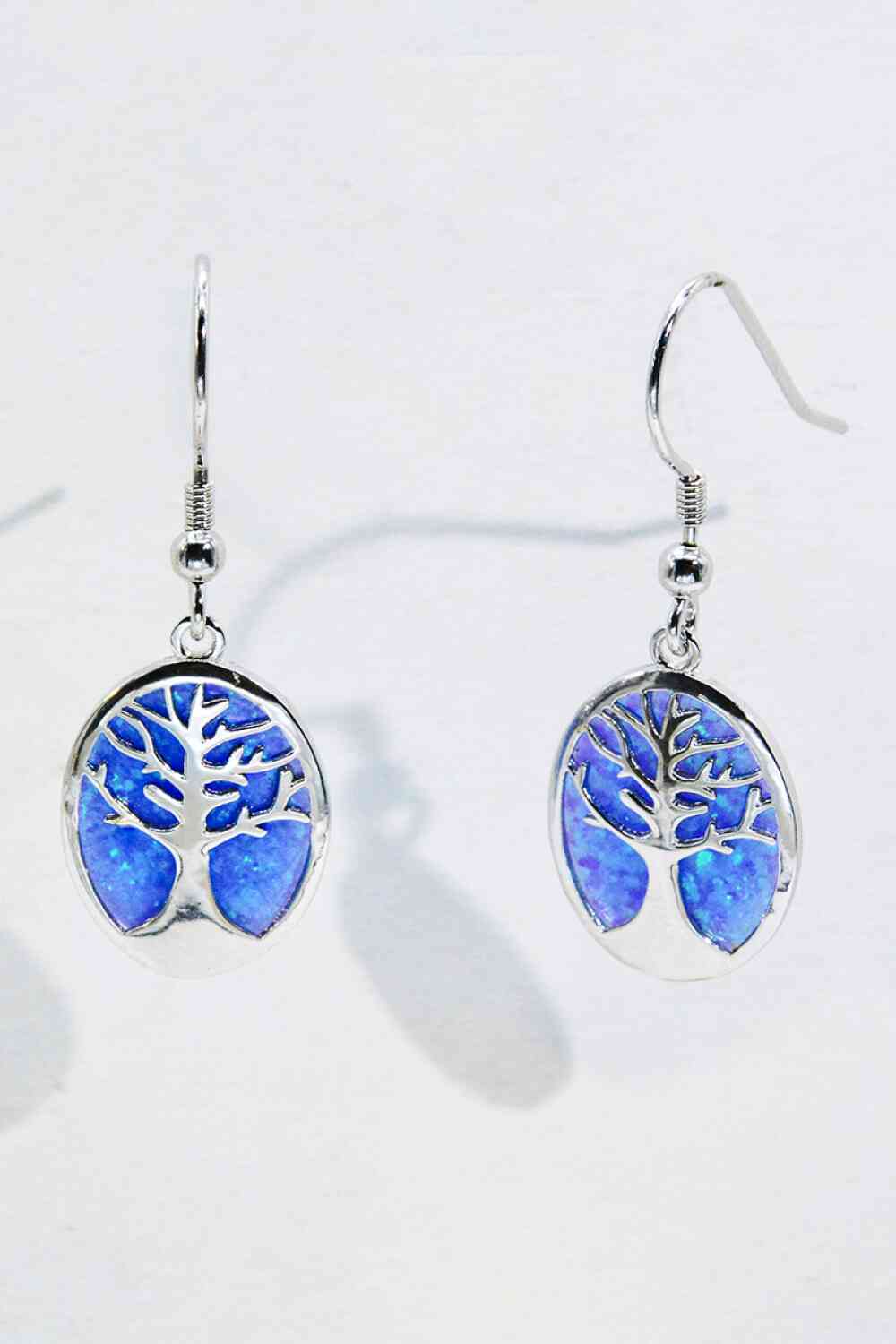 Boucles d'oreilles pendantes plaquées platine bleu opale