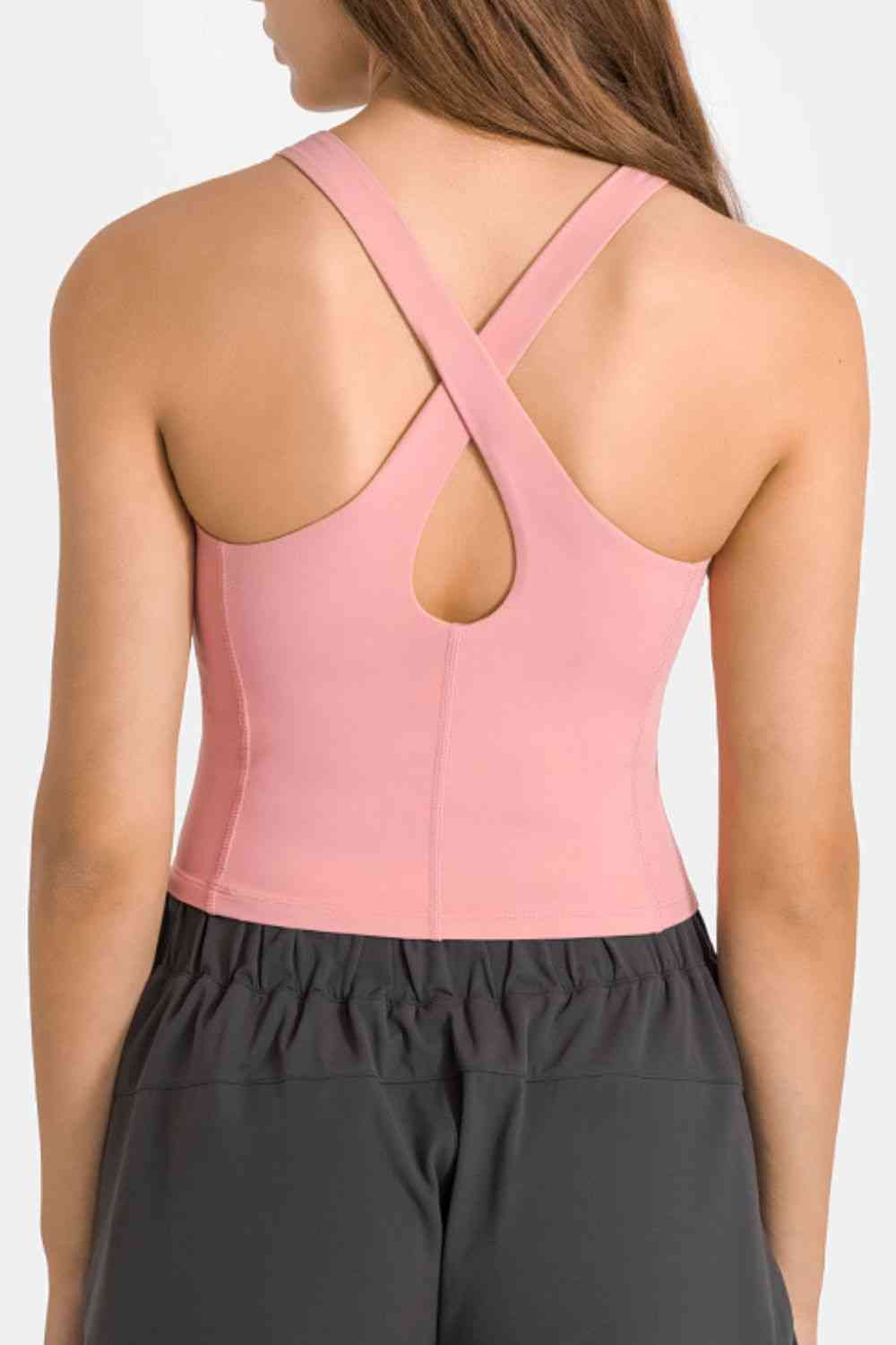 Camiseta sin mangas de yoga con cuello redondo y espalda cruzada