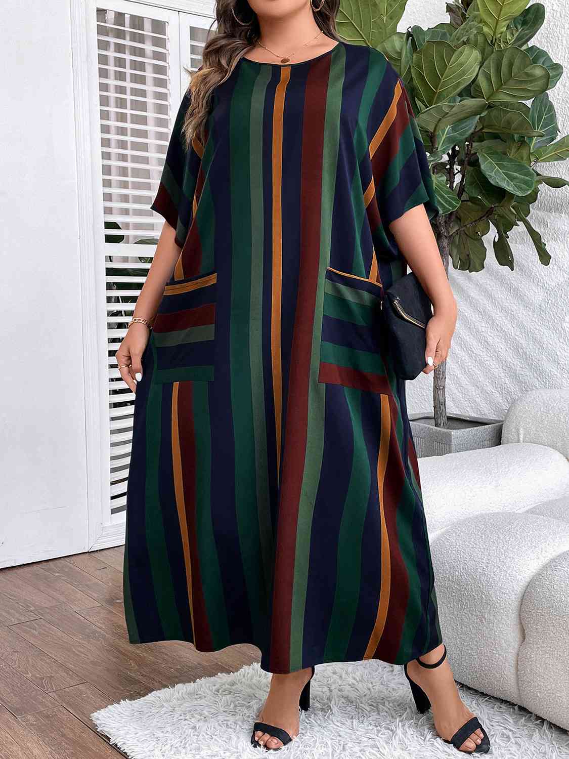 Robe Longue Rayée Grande Taille avec Poches