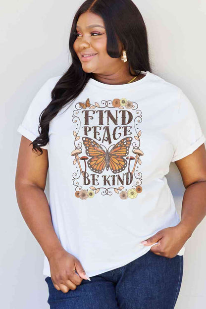 Simply Love T-shirt en coton graphique FIND PEACE BE KIND pleine taille