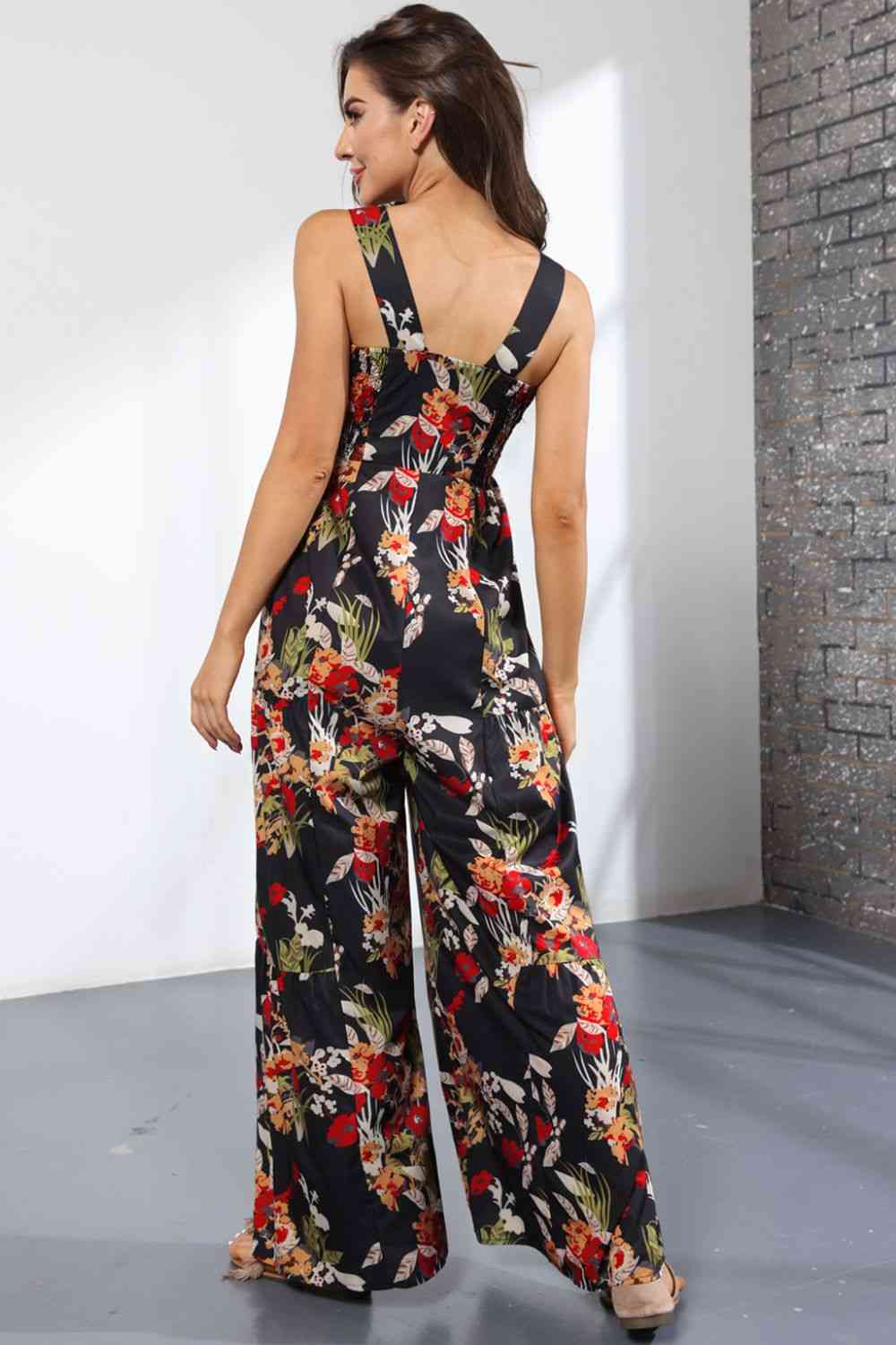 Floral Square Neck Wide Leg Jumpsuit