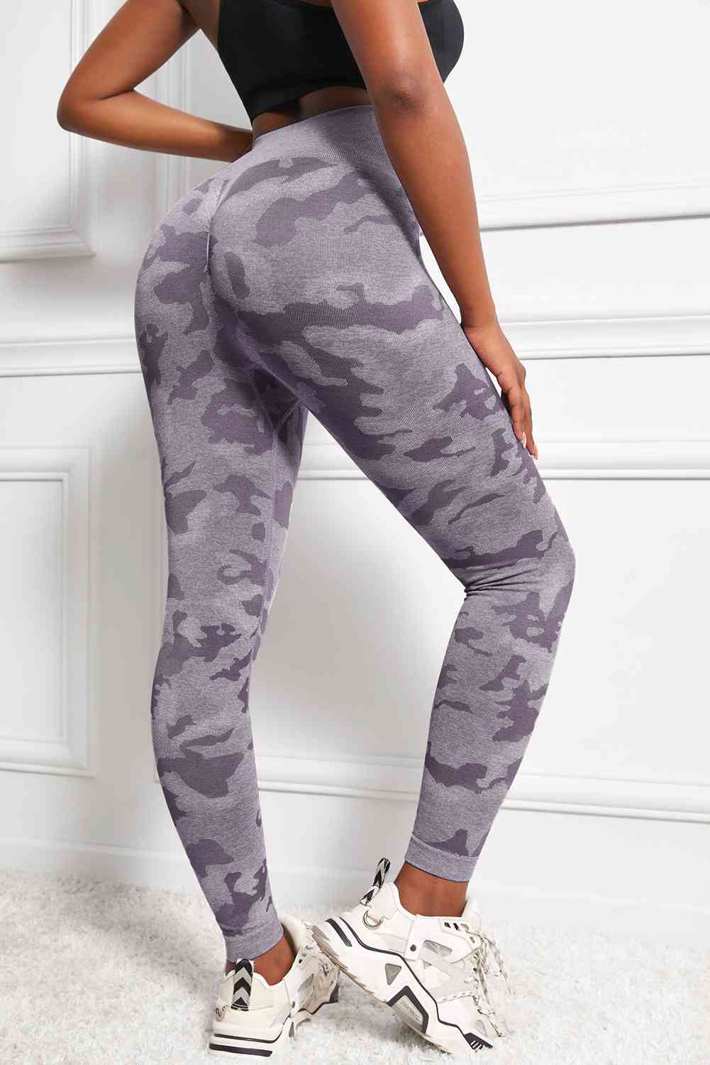 Leggings de yoga taille haute sans couture à imprimé camouflage