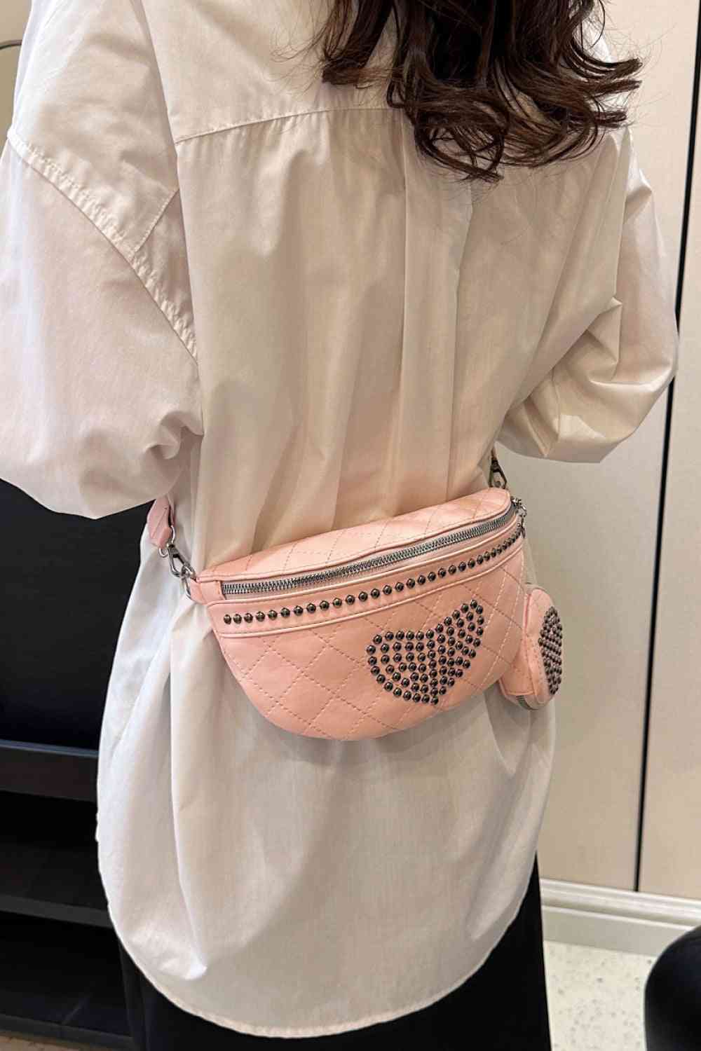 Sac à bandoulière en cuir PU clouté avec petit sac à main