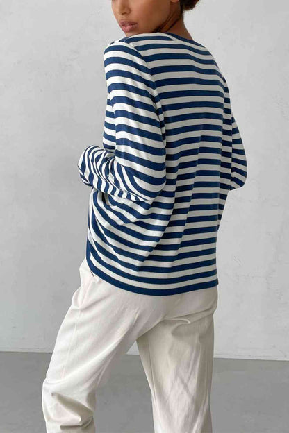 Striped Round Neck Long Sleeve Sweater